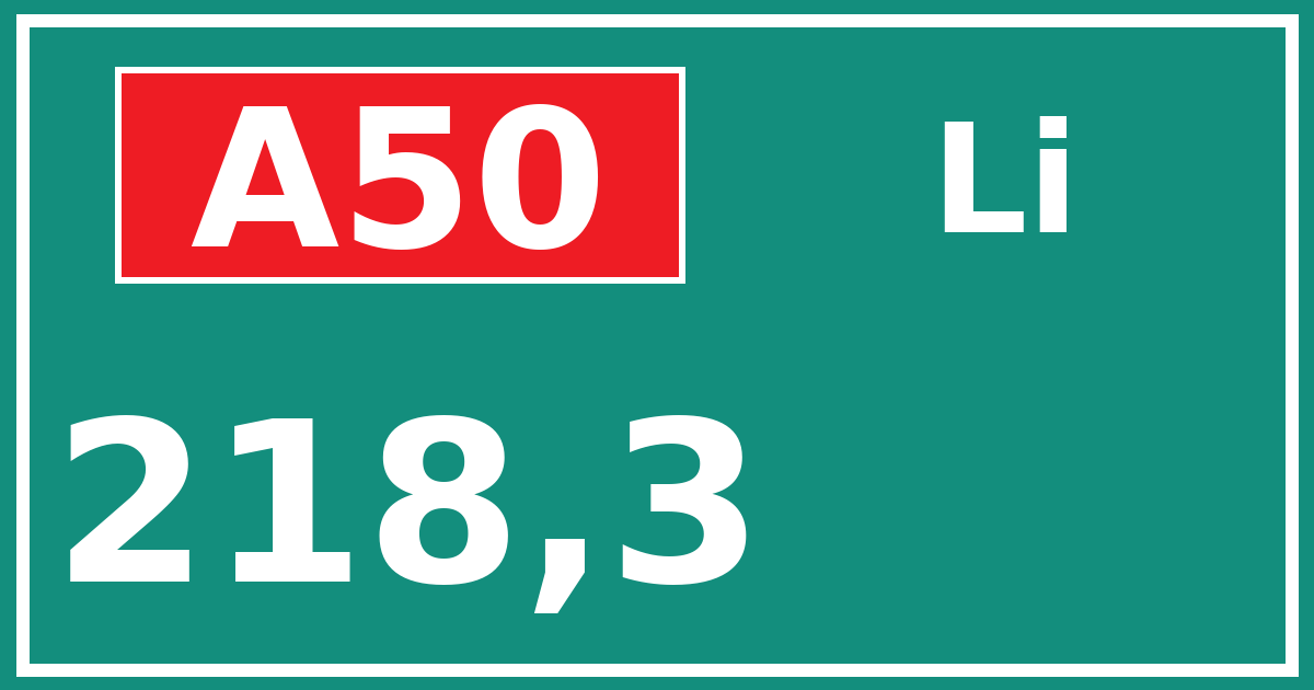Hectometerbord A50 218,3 zijde Li