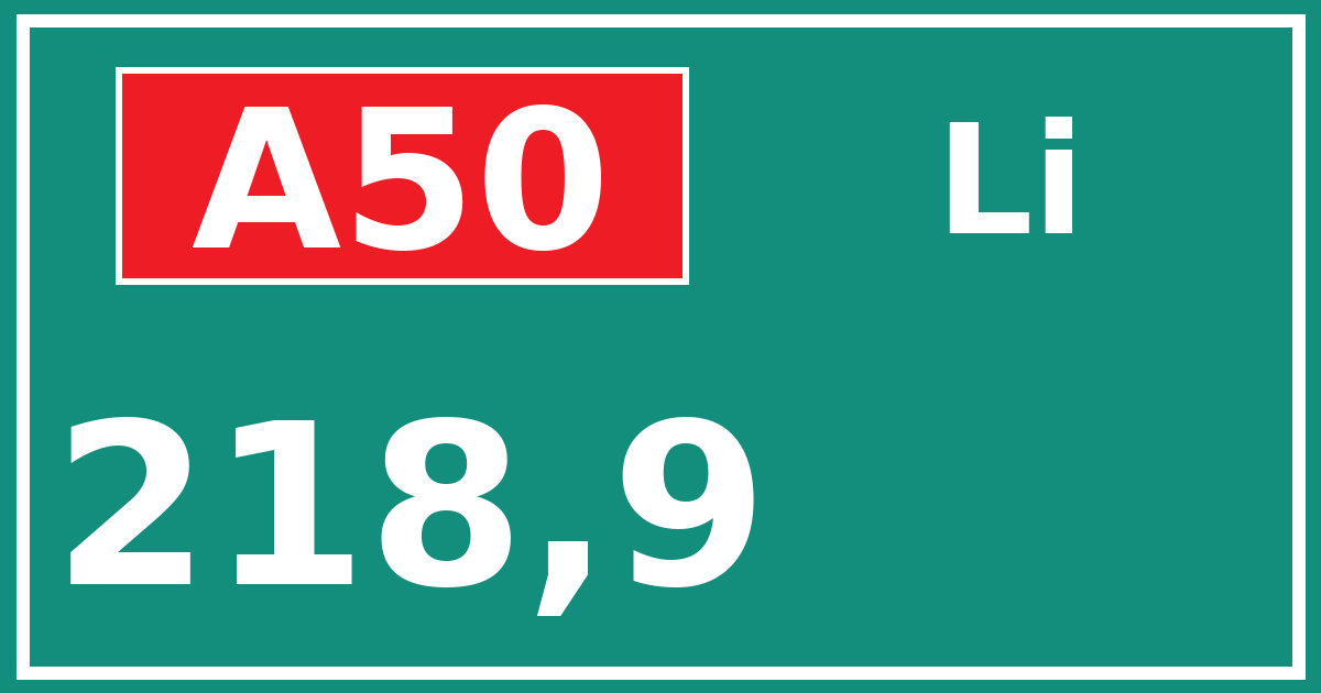 Hectometerbord A50 218,9 zijde Li