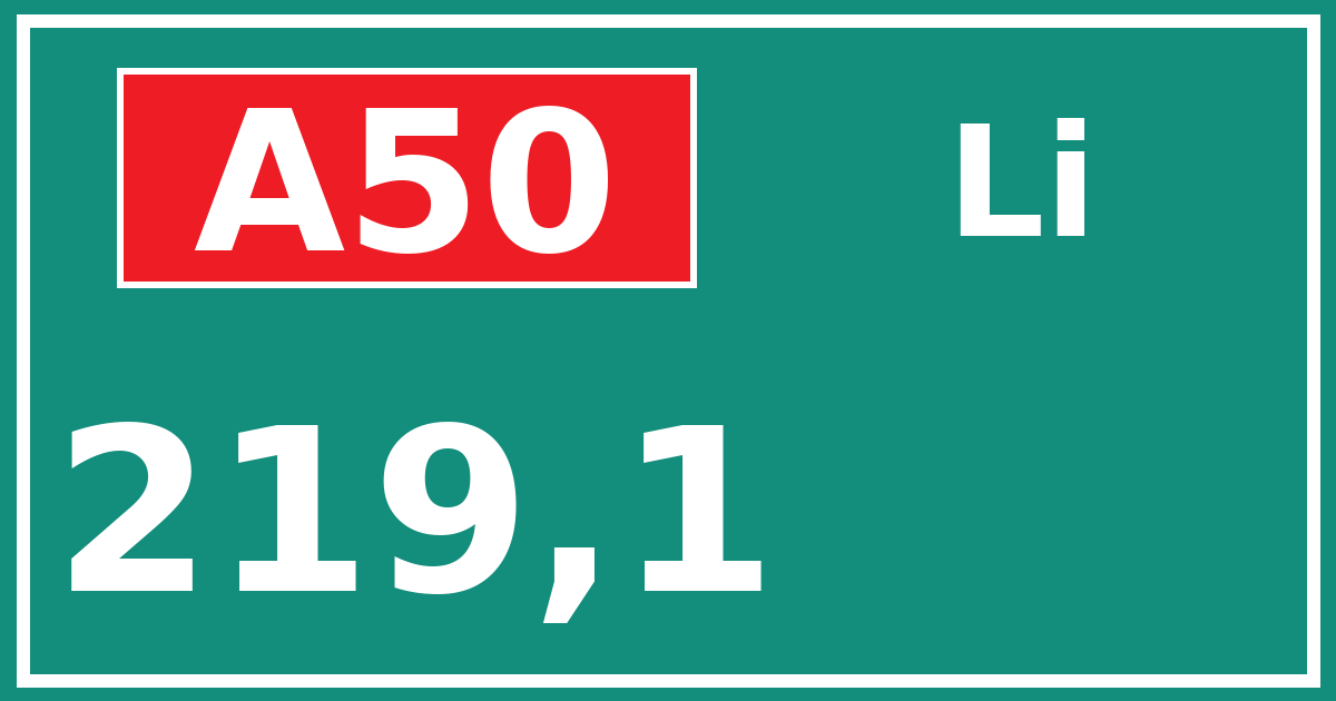 Hectometerbord A50 219,1 zijde Li