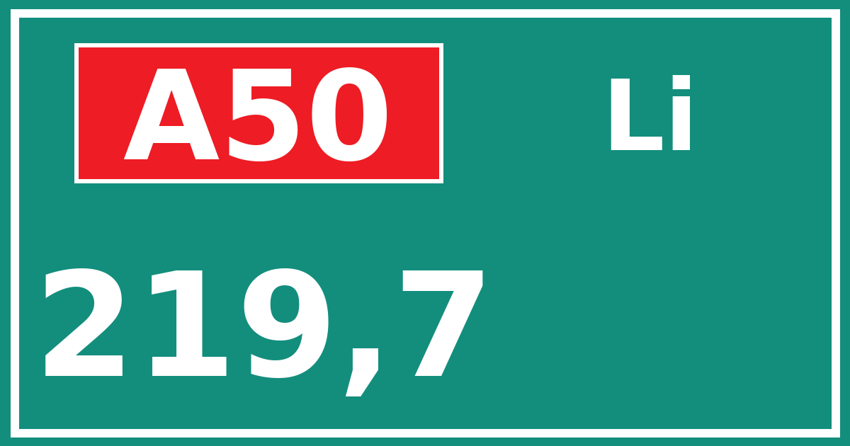 Hectometerbord A50 219,7 zijde Li