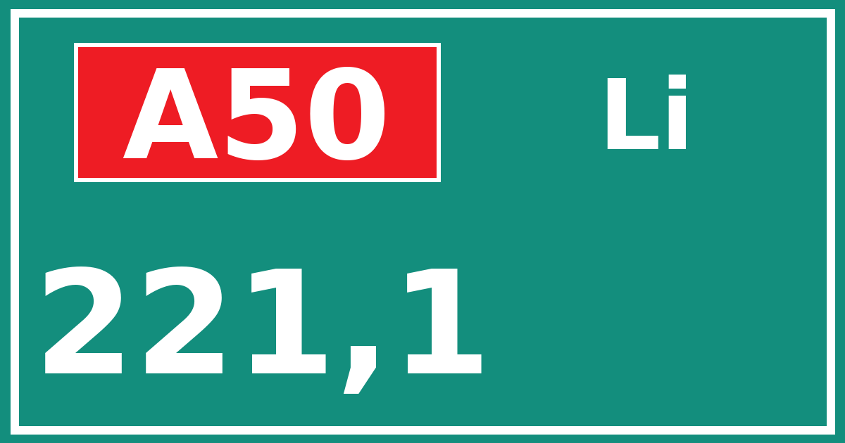 Hectometerbord A50 221,1 zijde Li