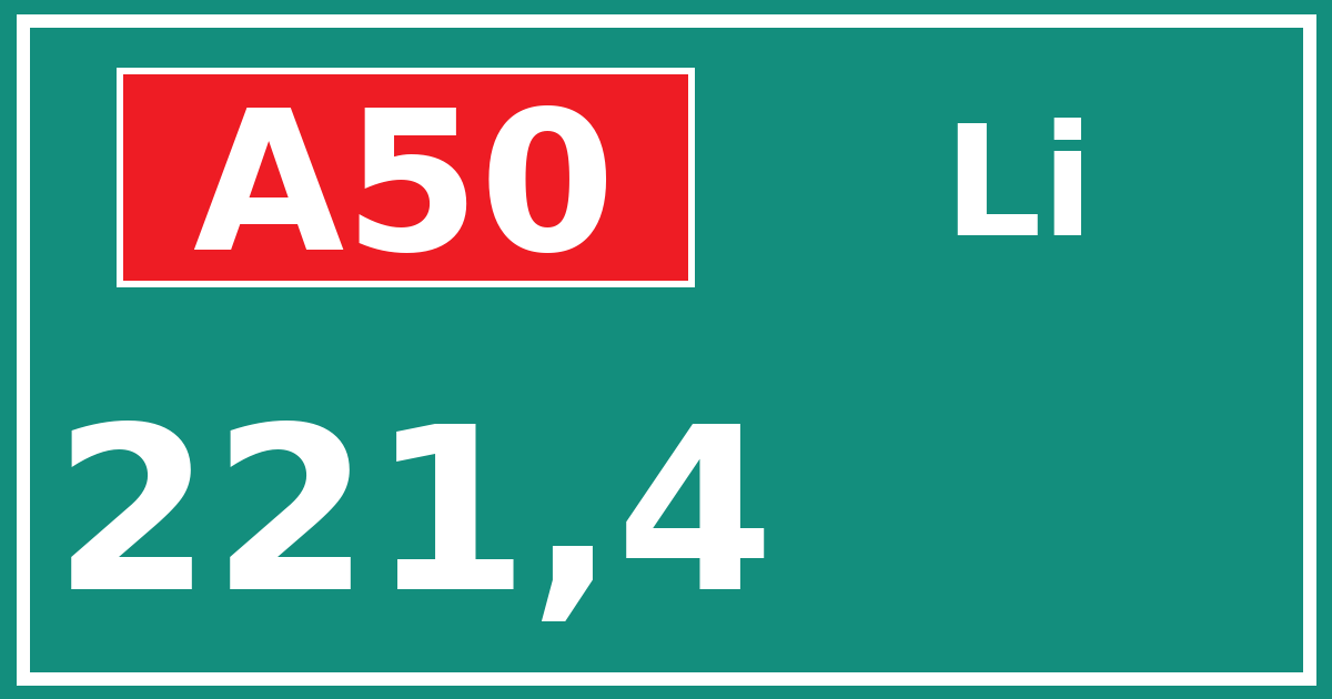 Hectometerbord A50 221,4 zijde Li