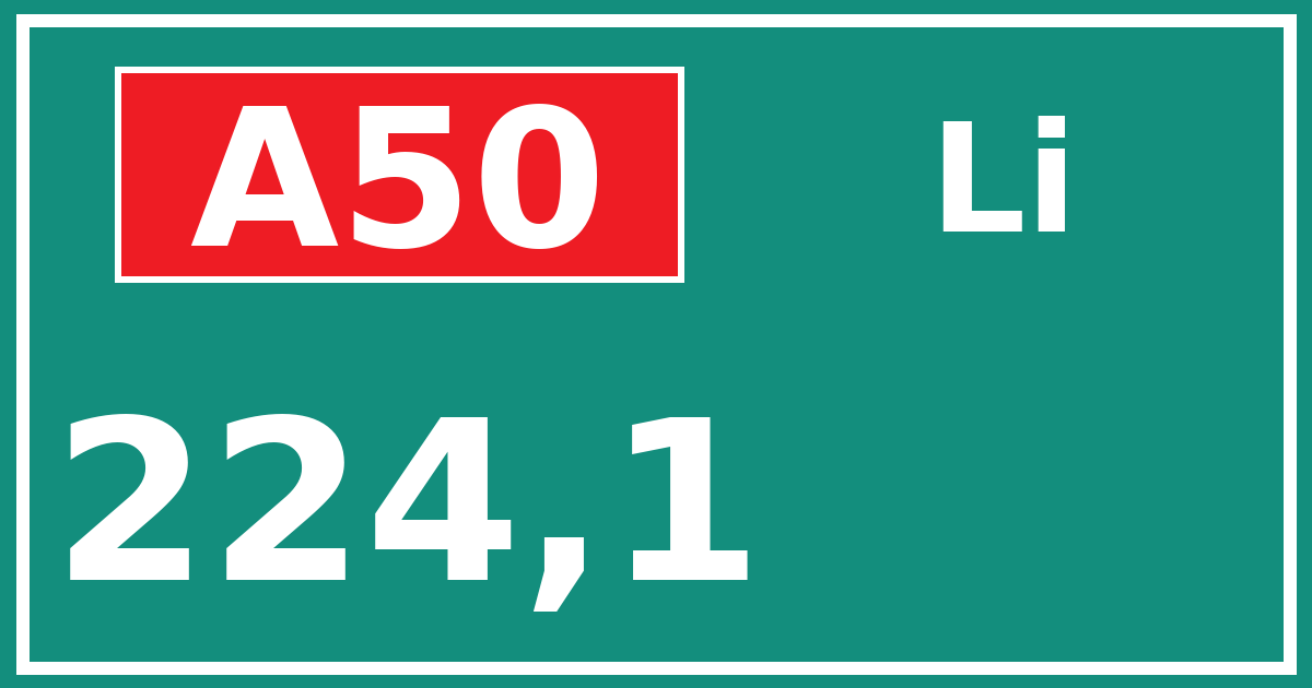 Hectometerbord A50 224,1 zijde Li