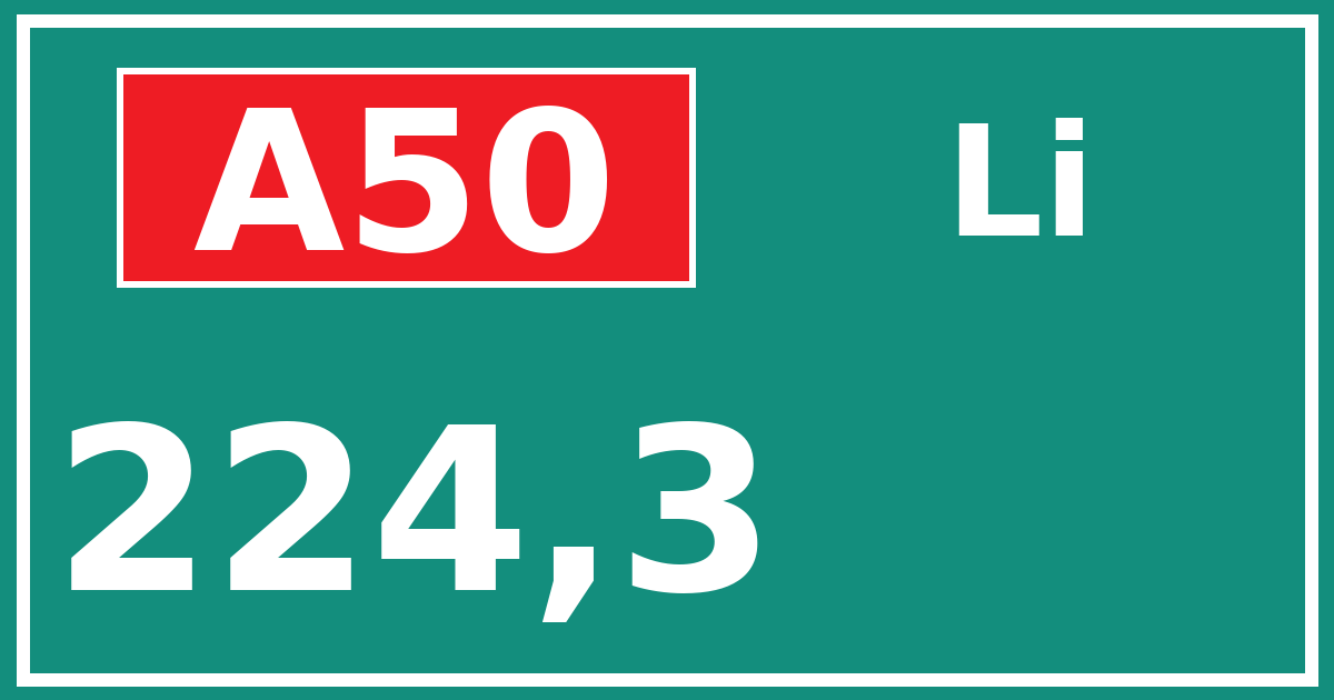 Hectometerbord A50 224,3 zijde Li
