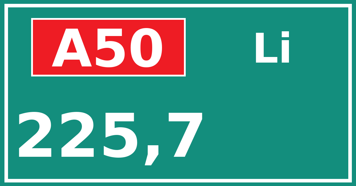 Hectometerbord A50 225,7 zijde Li