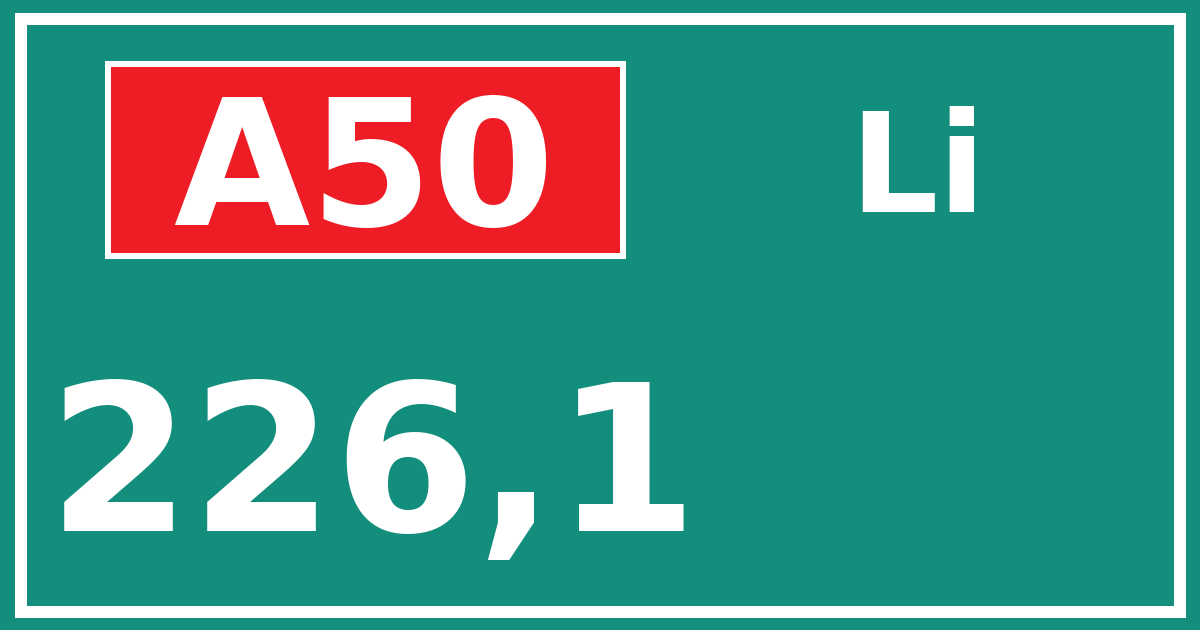 Hectometerbord A50 226,1 zijde Li