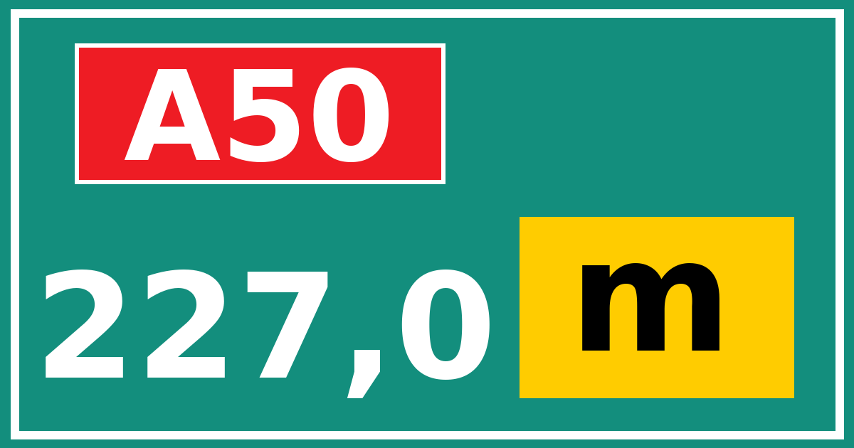 Hectometerbord A50 227,0 letter m