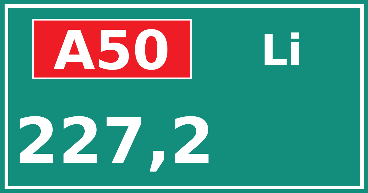 Hectometerbord A50 227,2 zijde Li