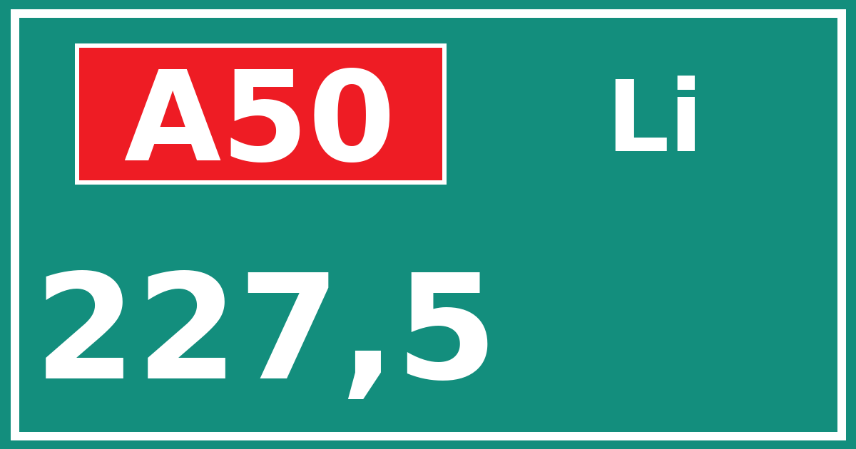 Hectometerbord A50 227,5 zijde Li