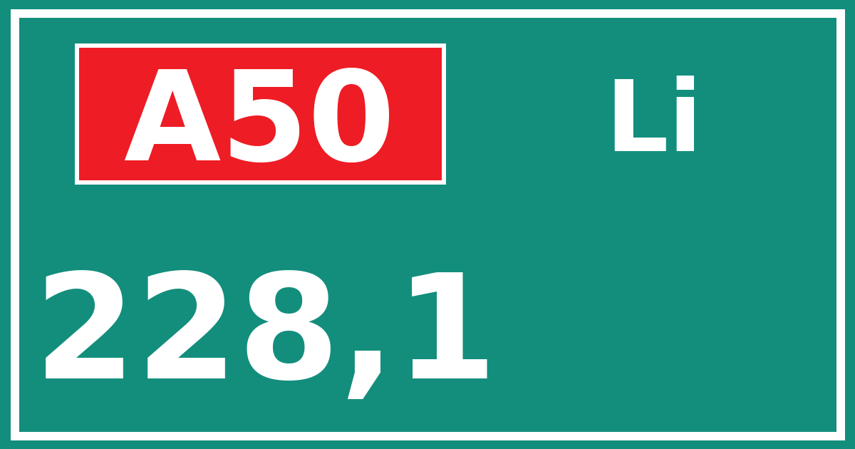 Hectometerbord A50 228,1 zijde Li