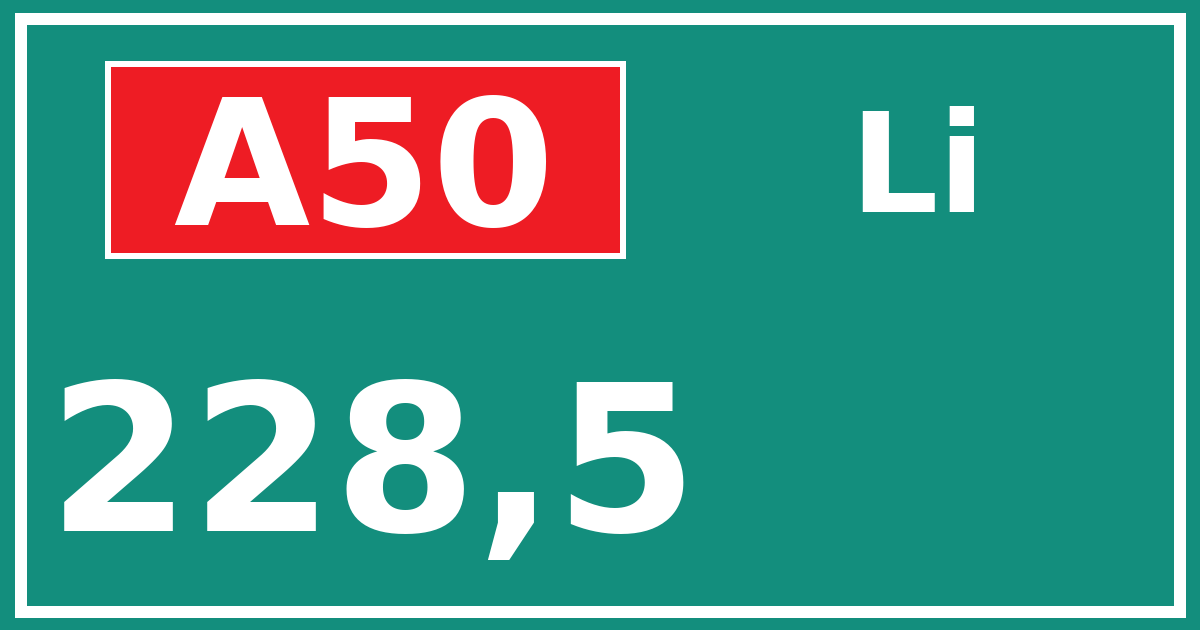 Hectometerbord A50 228,5 zijde Li