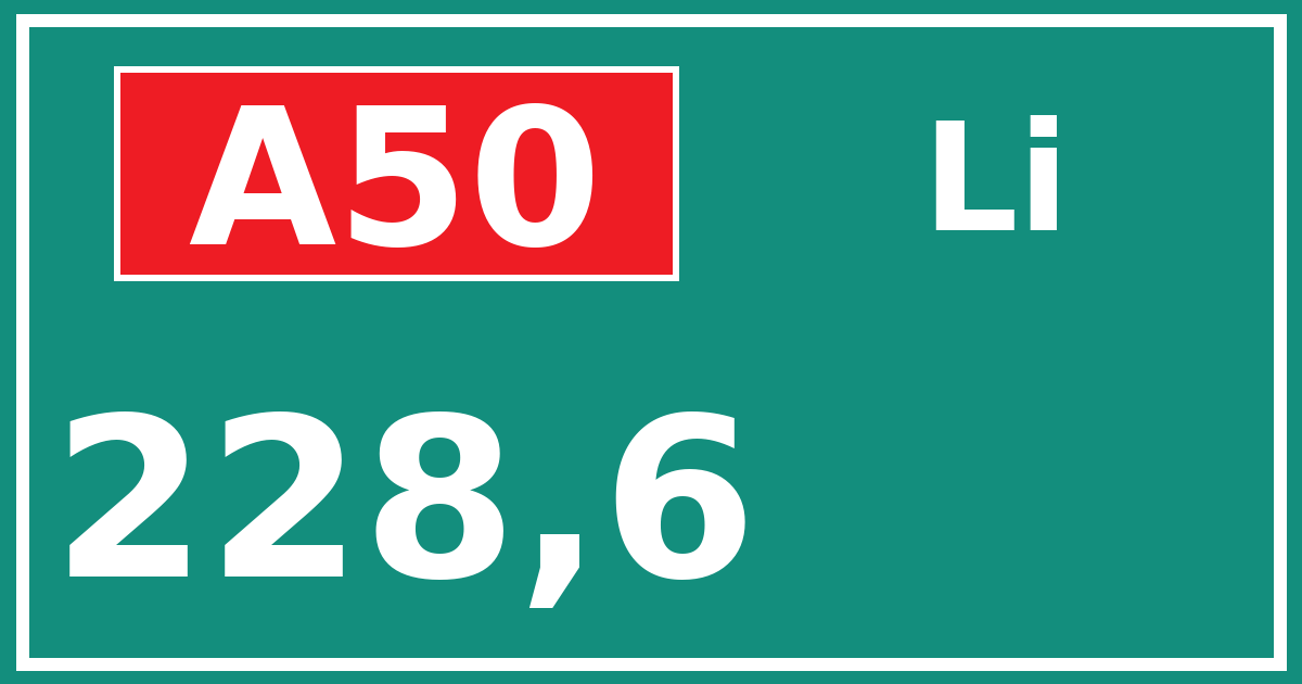 Hectometerbord A50 228,6 zijde Li