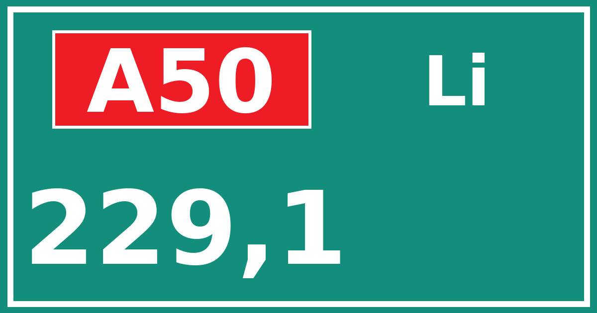 Hectometerbord A50 229,1 zijde Li