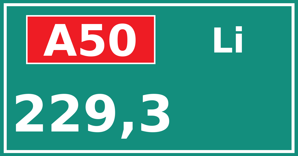 Hectometerbord A50 229,3 zijde Li