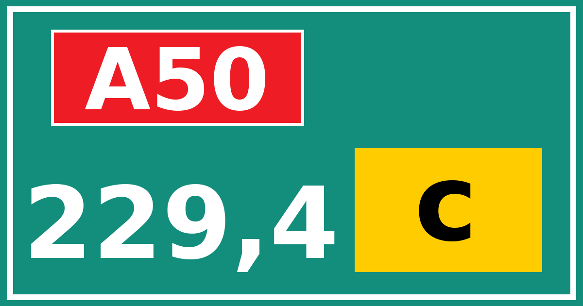 Hectometerbord A50 229,4 letter c