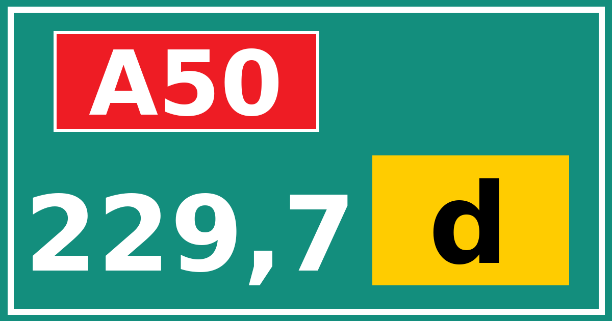Hectometerbord A50 229,7 letter d
