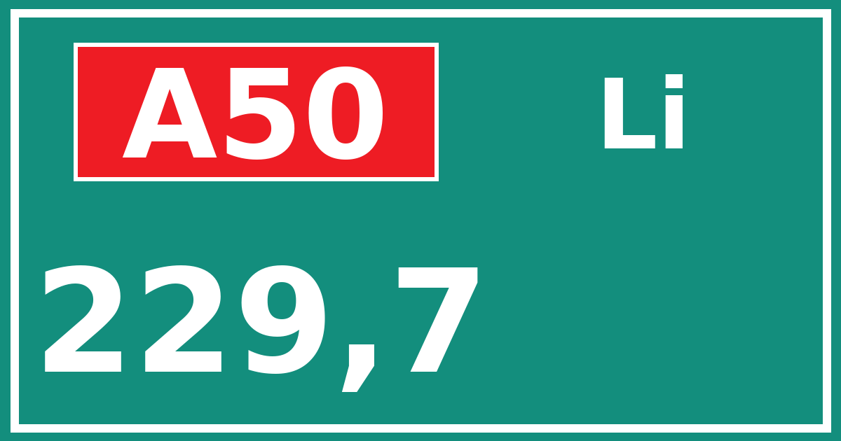 Hectometerbord A50 229,7 zijde Li