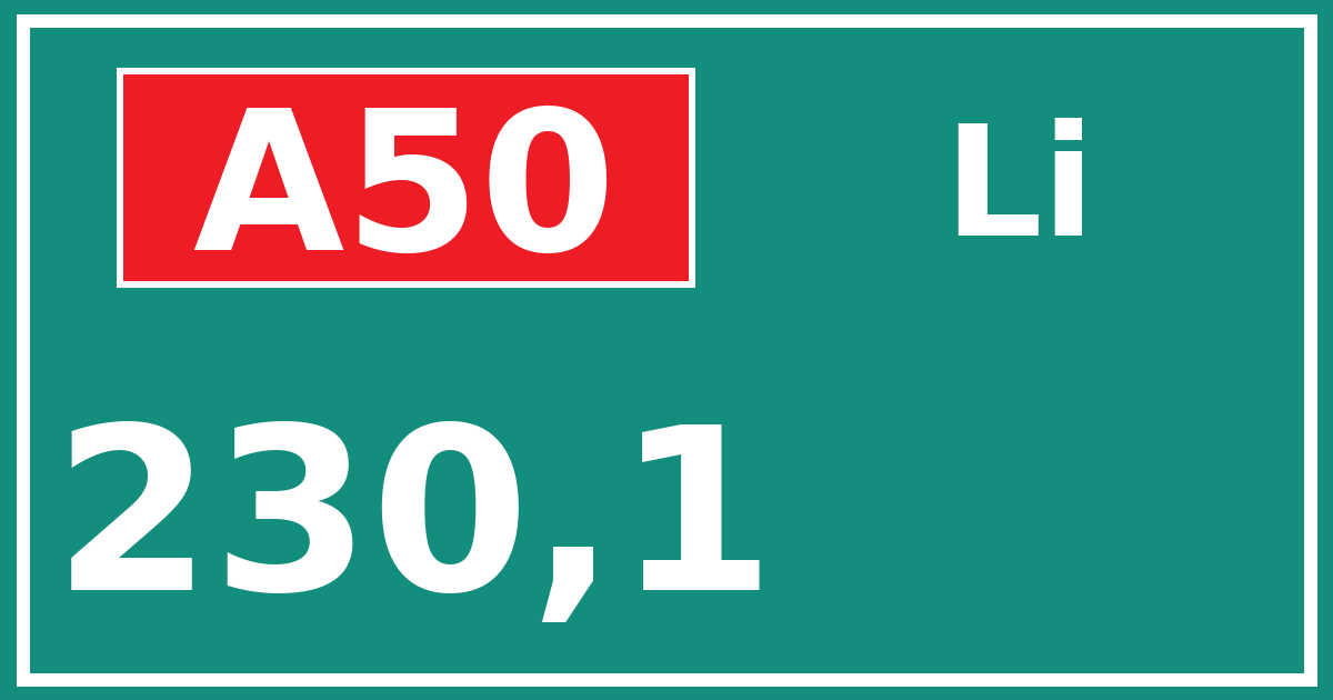 Hectometerbord A50 230,1 zijde Li