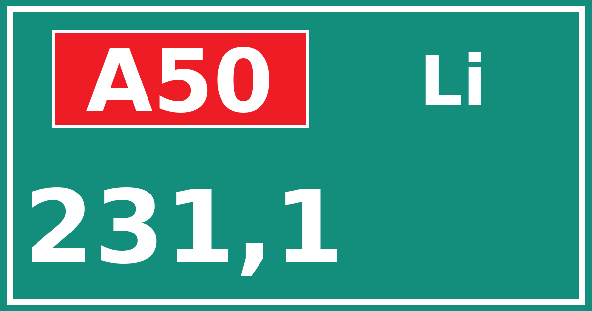 Hectometerbord A50 231,1 zijde Li