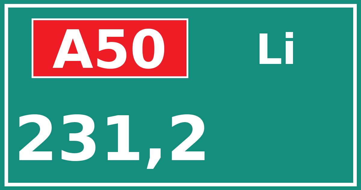 Hectometerbord A50 231,2 zijde Li