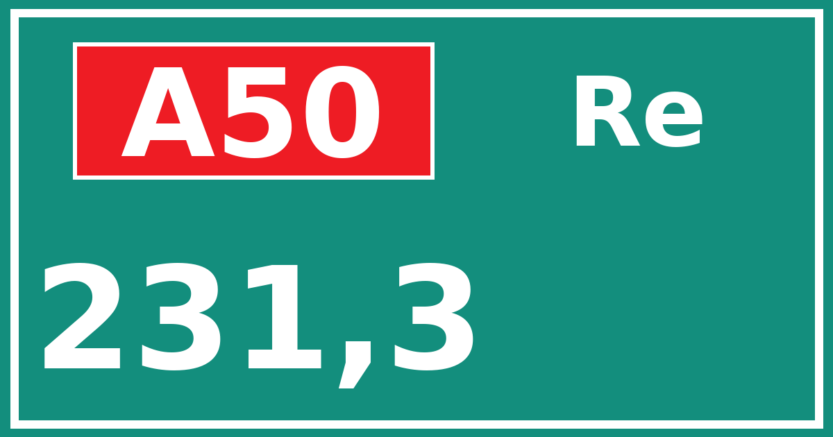 Hectometerbord A50 231,3 zijde Re
