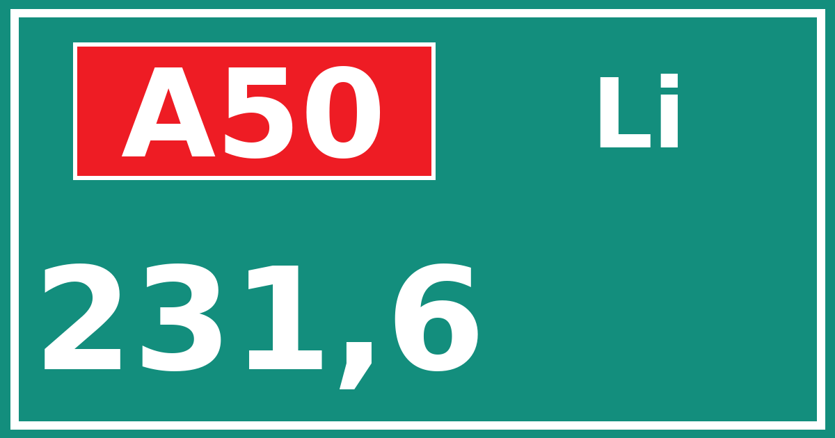 Hectometerbord A50 231,6 zijde Li