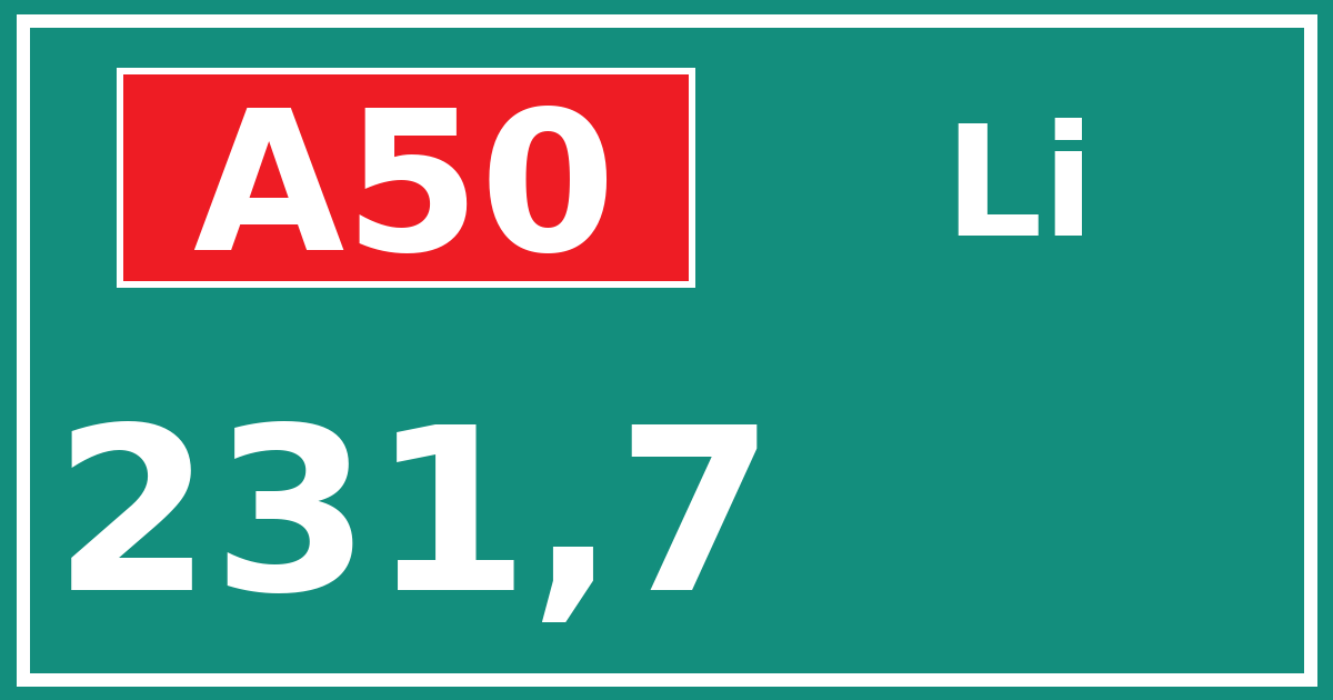 Hectometerbord A50 231,7 zijde Li