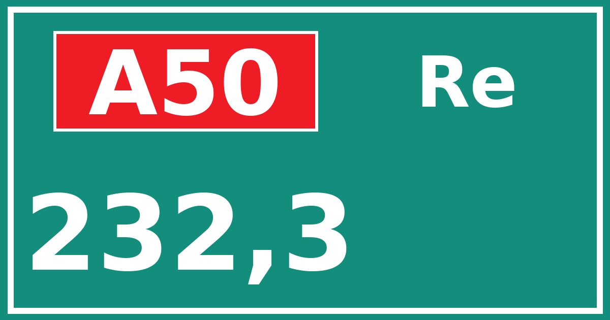Hectometerbord A50 232,3 zijde Re