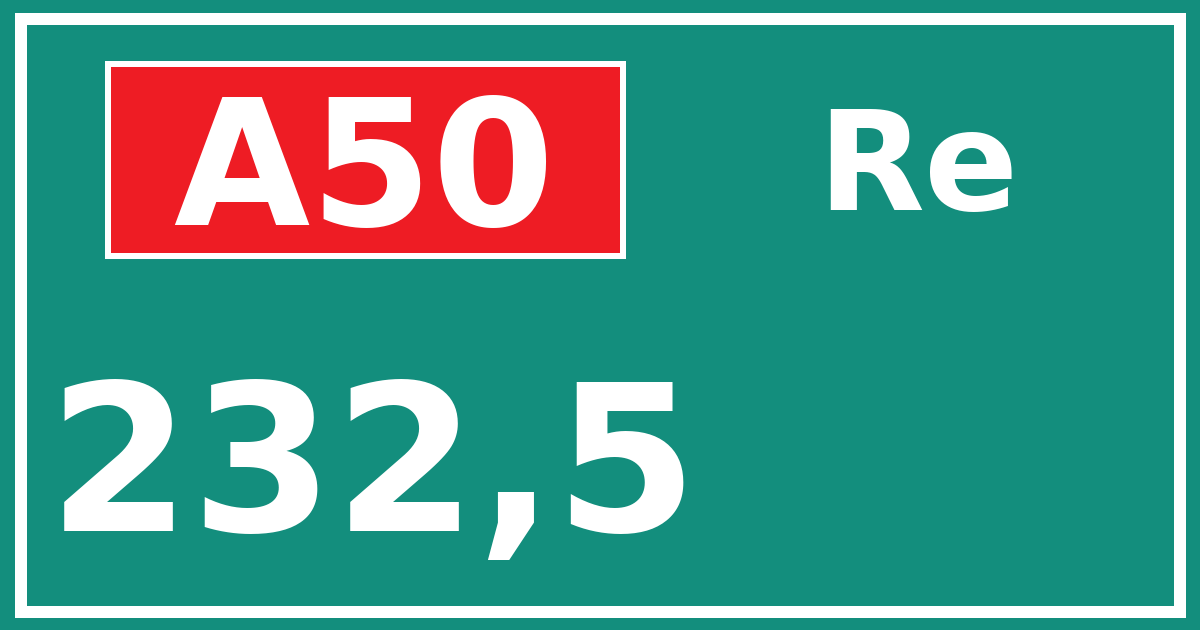Hectometerbord A50 232,5 zijde Re