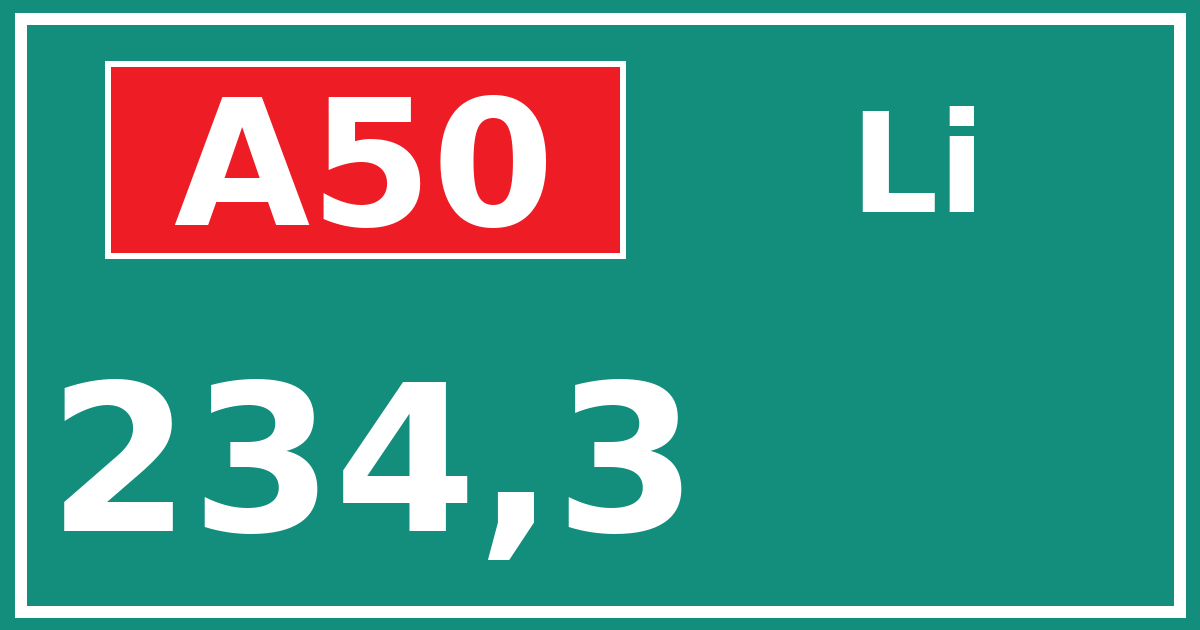Hectometerbord A50 234,3 zijde Li