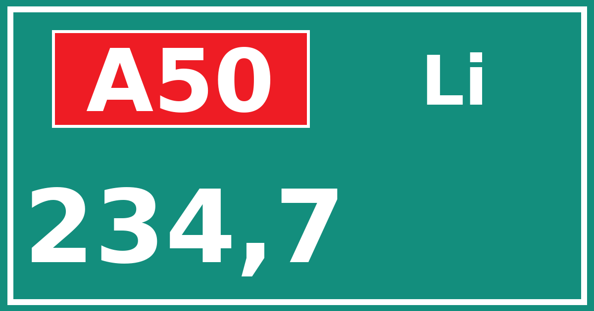 Hectometerbord A50 234,7 zijde Li