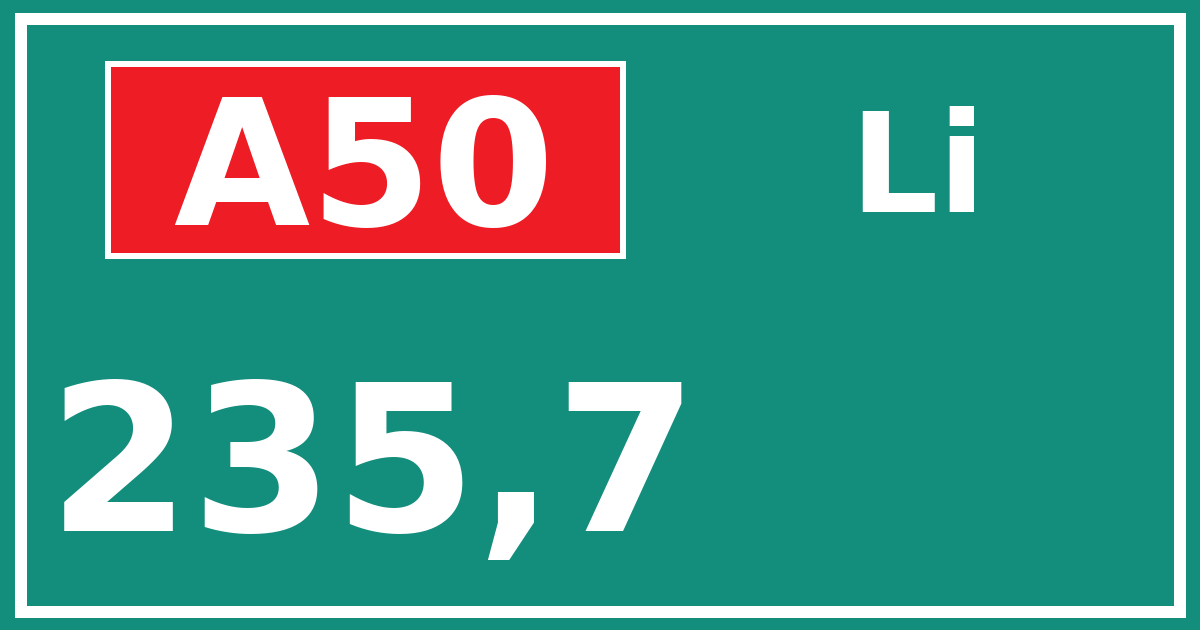 Hectometerbord A50 235,7 zijde Li