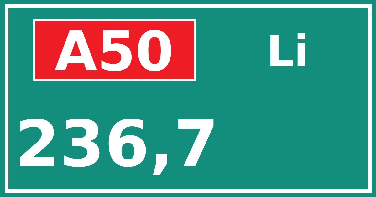 Hectometerbord A50 236,7 zijde Li