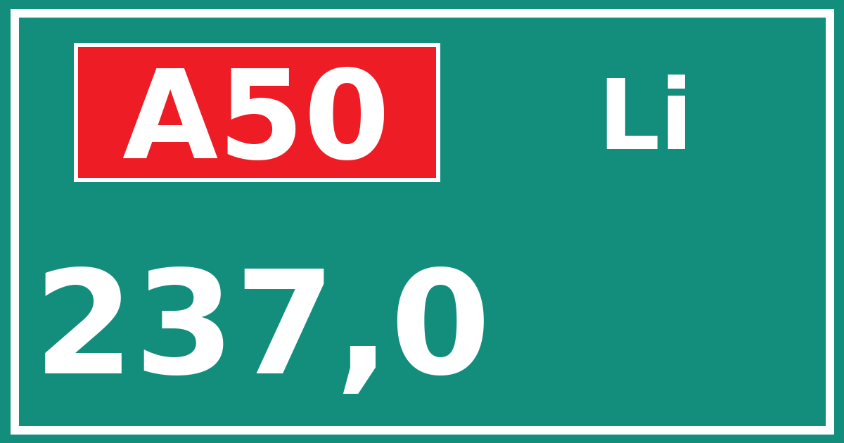 Hectometerbord A50 237,0 zijde Li