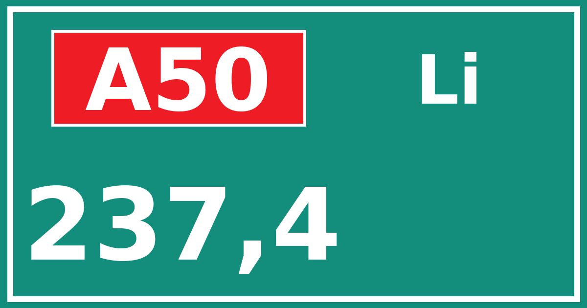 Hectometerbord A50 237,4 zijde Li