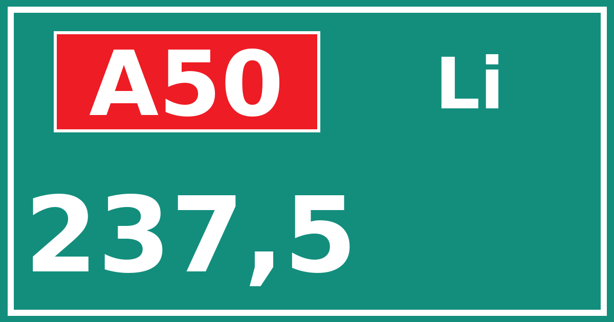 Hectometerbord A50 237,5 zijde Li