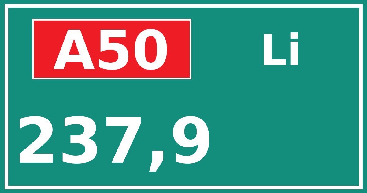 Hectometerbord A50 237,9 zijde Li