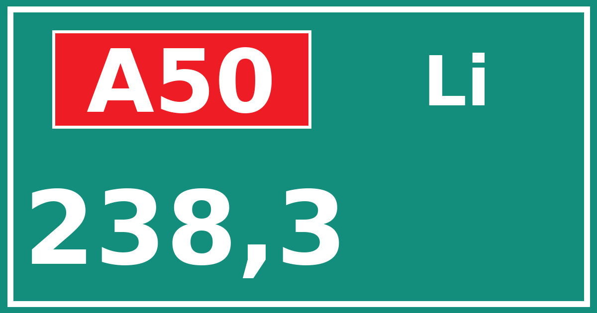 Hectometerbord A50 238,3 zijde Li