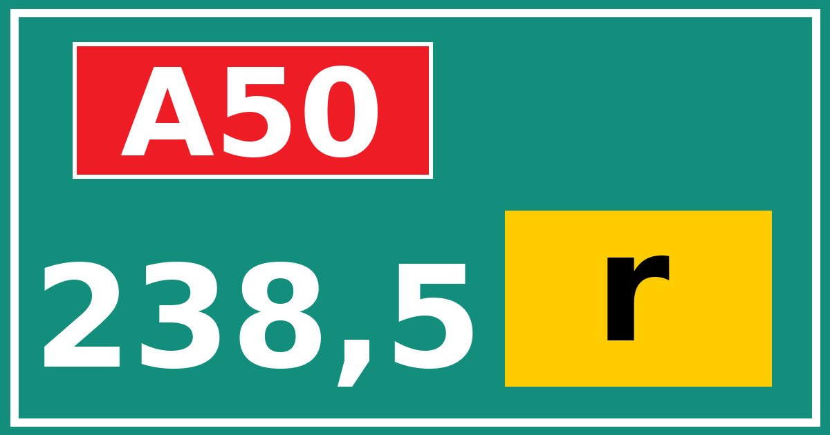 Hectometerbord A50 238,5 letter r