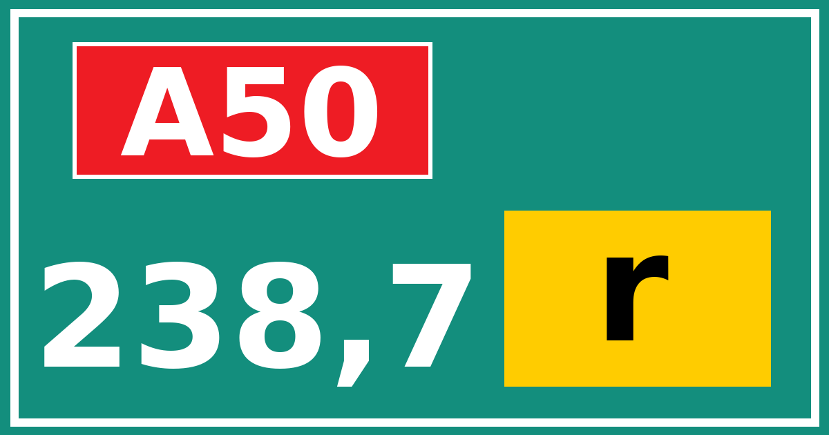 Hectometerbord A50 238,7 letter r