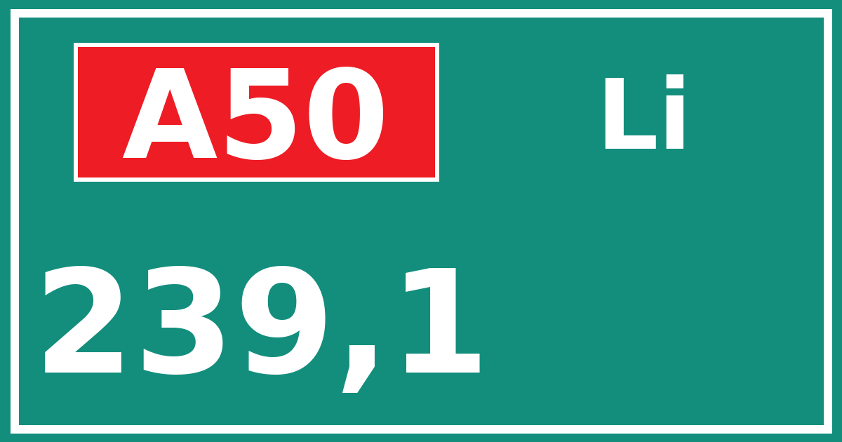 Hectometerbord A50 239,1 zijde Li