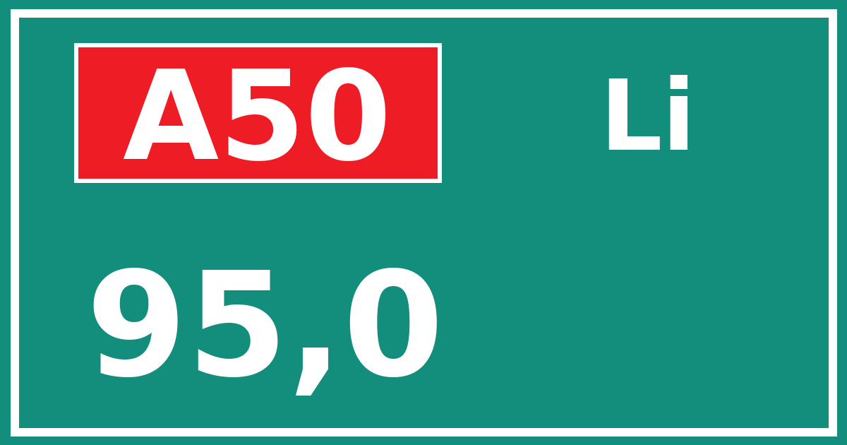 Hectometerbord A50 95,0 zijde Li