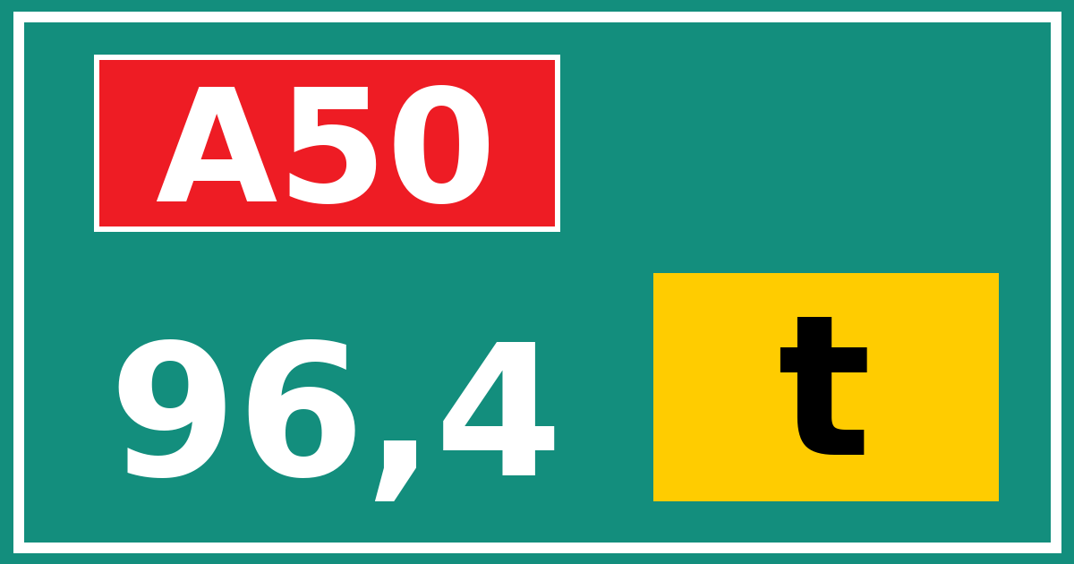 Hectometerbord A50 96,4 letter t