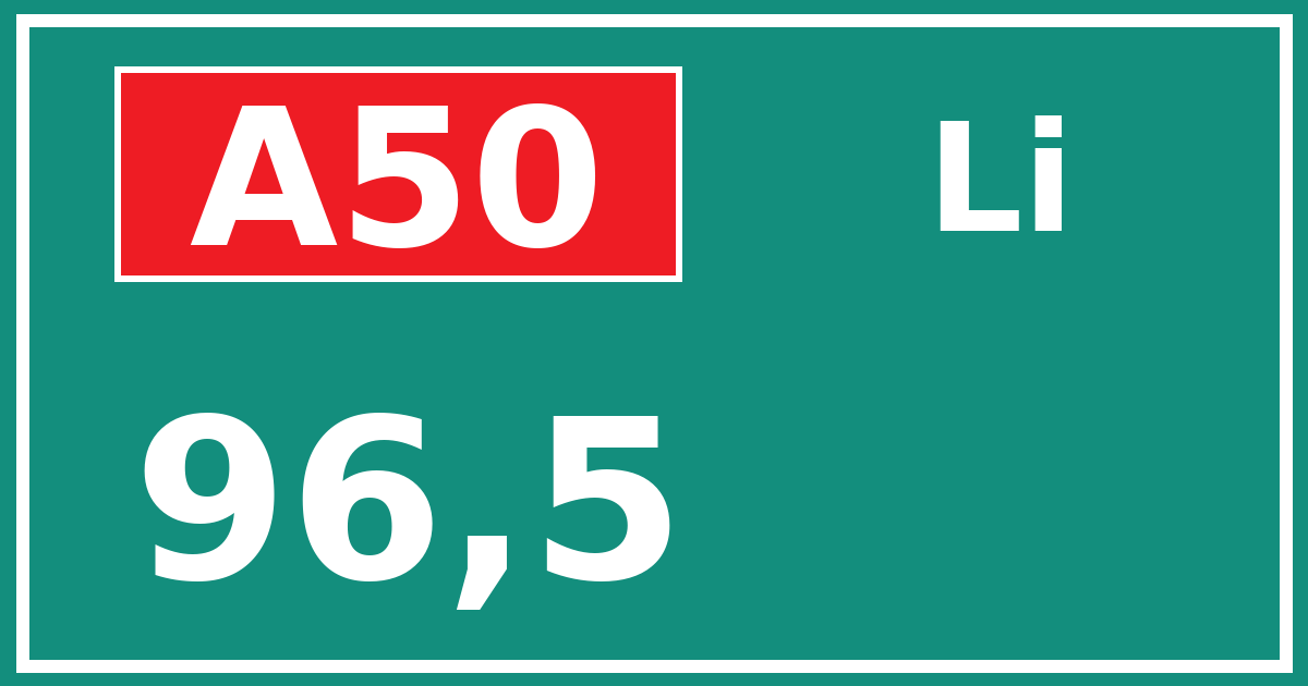 Hectometerbord A50 96,5 zijde Li