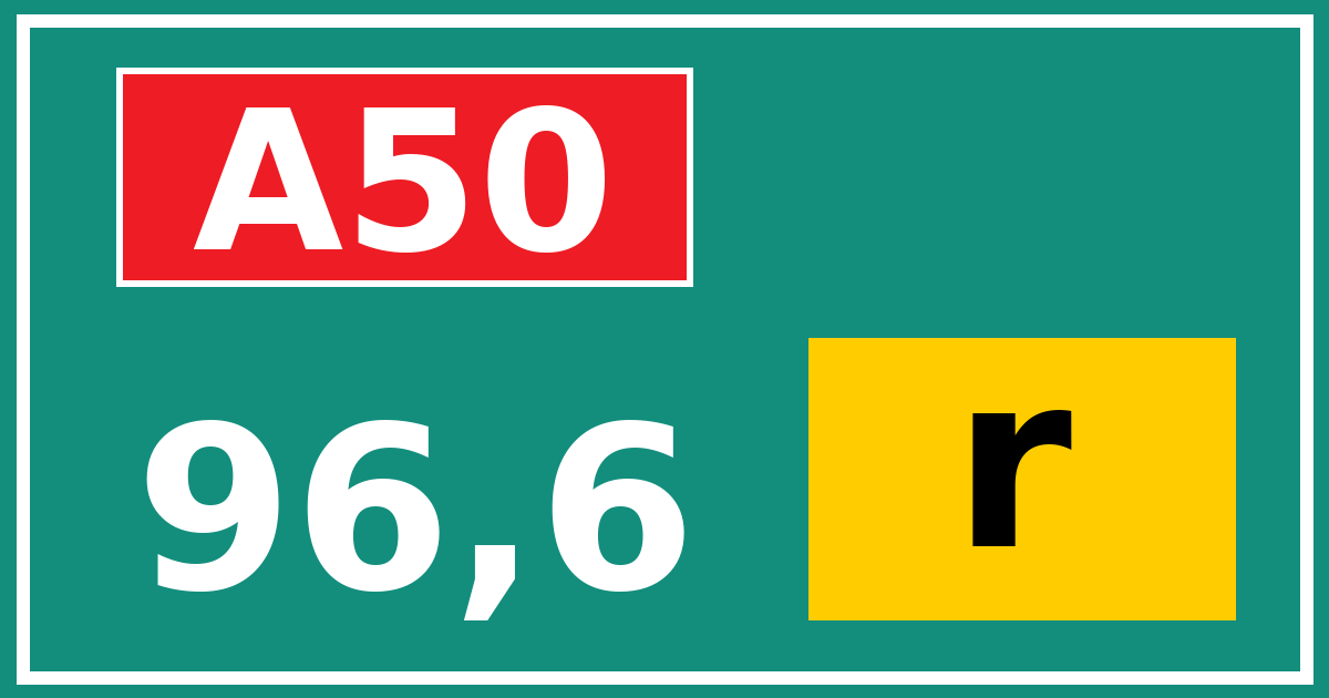 Hectometerbord A50 96,6 letter r