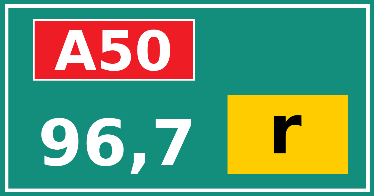 Hectometerbord A50 96,7 letter r