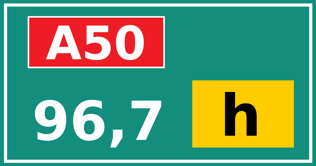 Hectometerbord A50 96,7 letter h