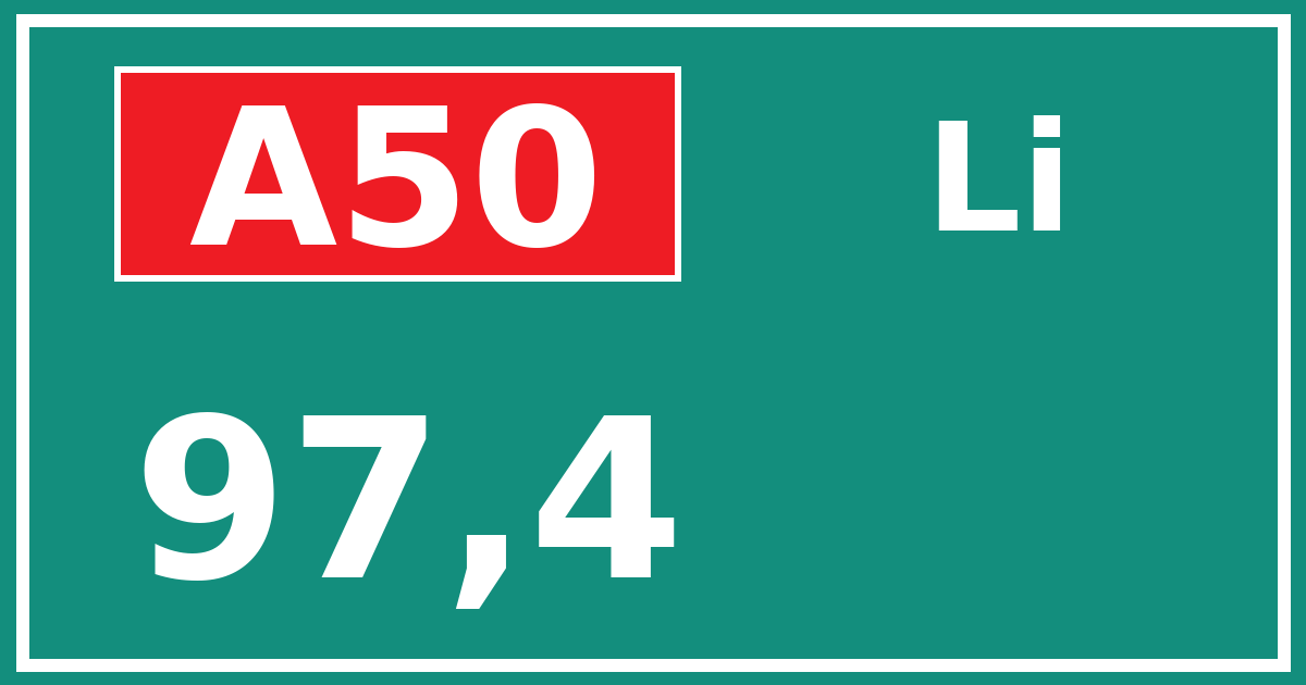 Hectometerbord A50 97,4 zijde Li