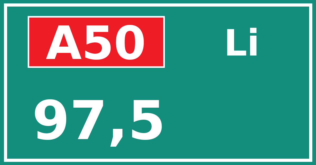 Hectometerbord A50 97,5 zijde Li