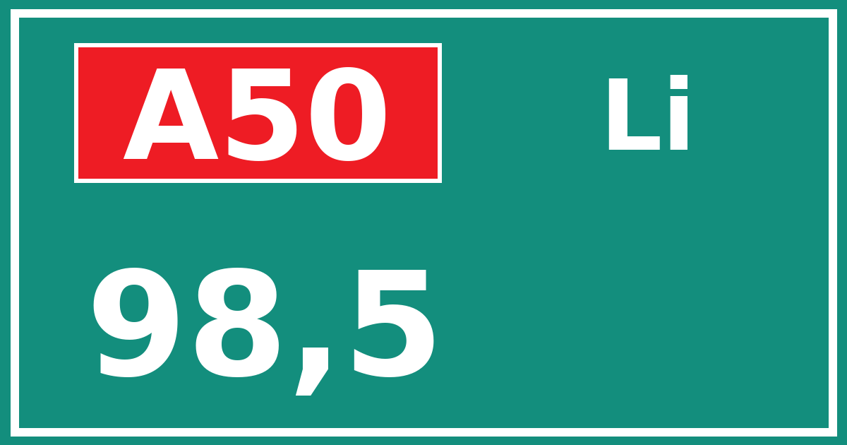 Hectometerbord A50 98,5 zijde Li